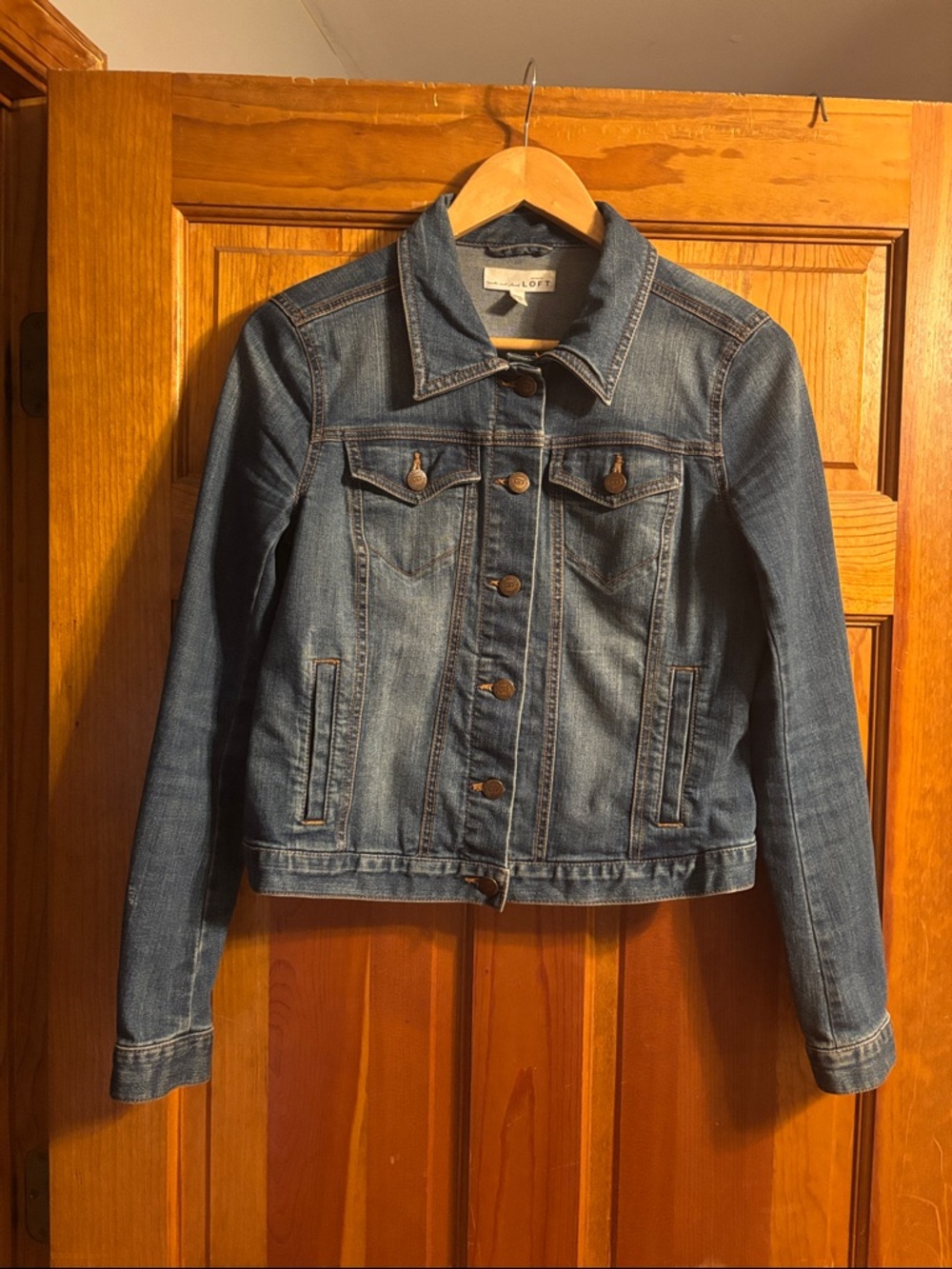 LOFT Medium Blue Denim Jacket with Button-Front